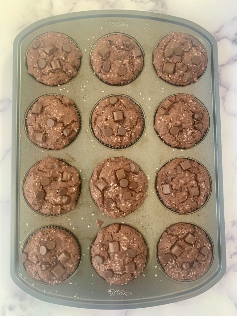 Baked muffins, still in the tin