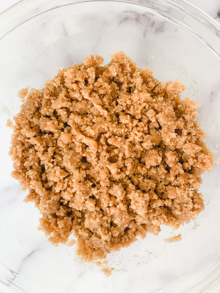 Batter for the crumb topping in a bowl
