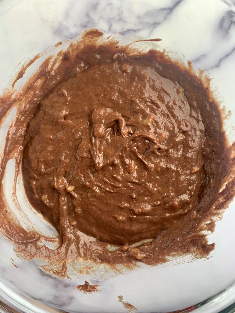 Chocolate portion of the batter in a bowl