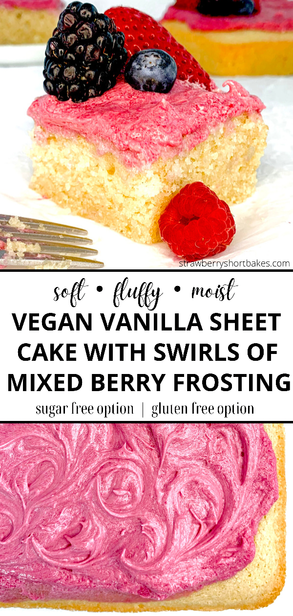 Vegan Vanilla Sheet Cake with Mixed Berry Buttercream Frosting (Sugar